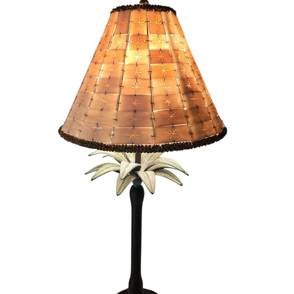 Bombay Co Palm Tree Lamp Bronze Color Bone Horn Tile Shade Tropical Tiki Coastal - Picture 8 of 12